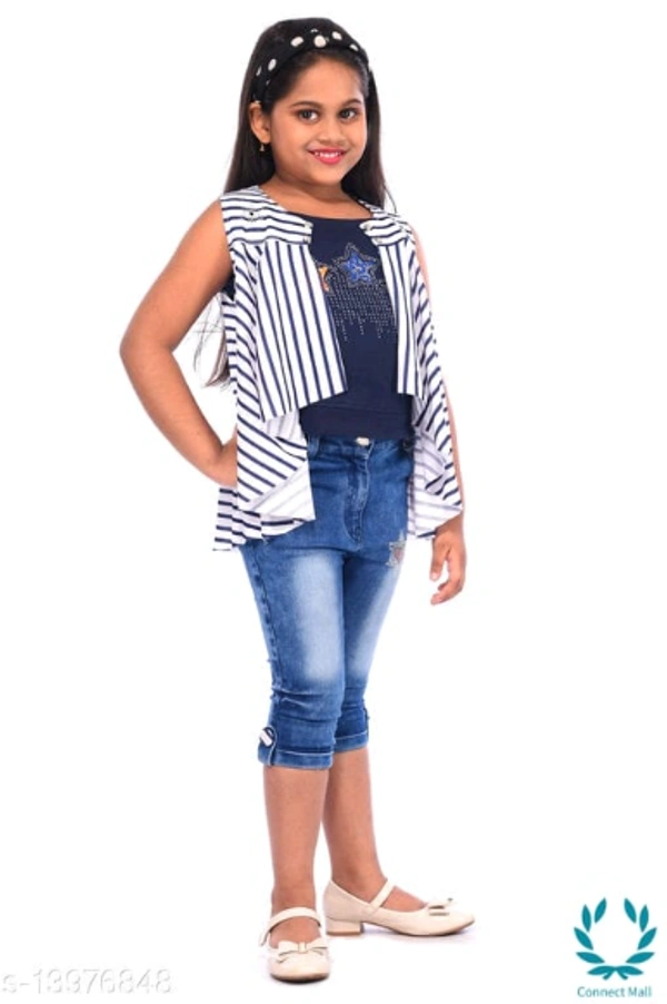 Pretty Stylish Girls Top Bottom Jacket Sets - 1-2 Years, Top Fabric:Cotton Polyster, Bottom Fabric:Danim, Multipack: Single Add-Ons: Jacket